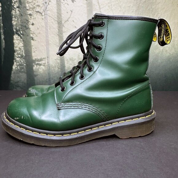 Dr Martens 1460 Ankle Boots Pascal 8 eyelet Lace Up Green Leather US 8 UK 6 - Picture 6 of 11